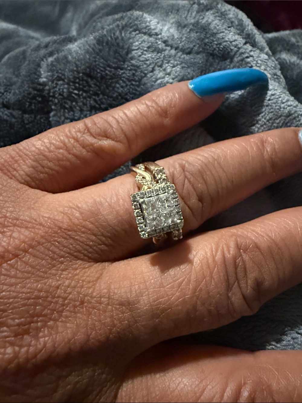 14k engagement Square Cluster Ring - Women Jewelry